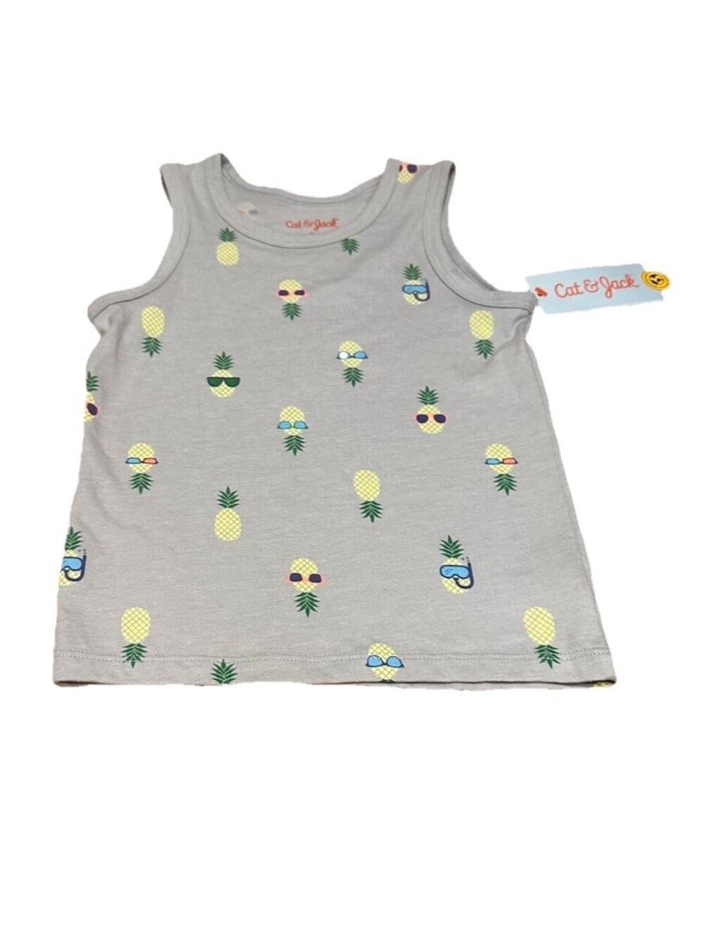 New Cat & Jack Tank Toddler 2T Gray Pineapple Sunglasses Print Sleeveless Tee